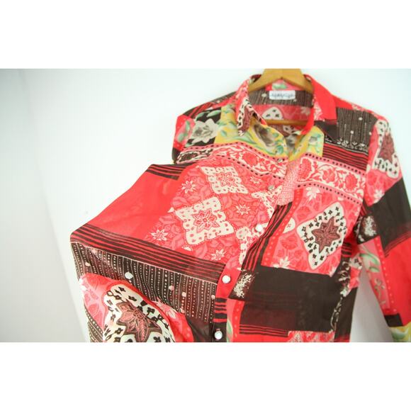 Vintage Large Top Patchwork Floral Boho Multicolor Western Maximalist 90s Sheer - Picture 8 of 9